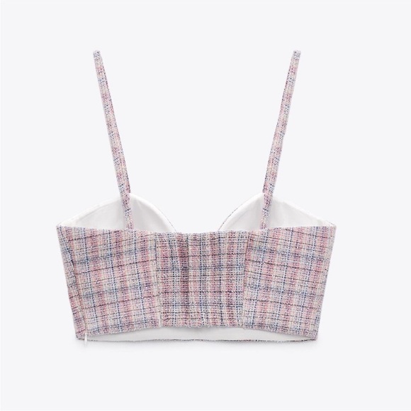 Zara textured tweed style corset crop top checkered pattern - Picture 5 of 7
